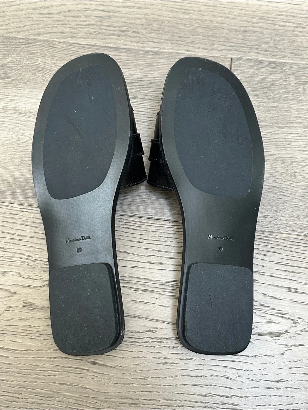 Massimo Dutti Black Leather Slide Sandals with Gold Buckle Detail